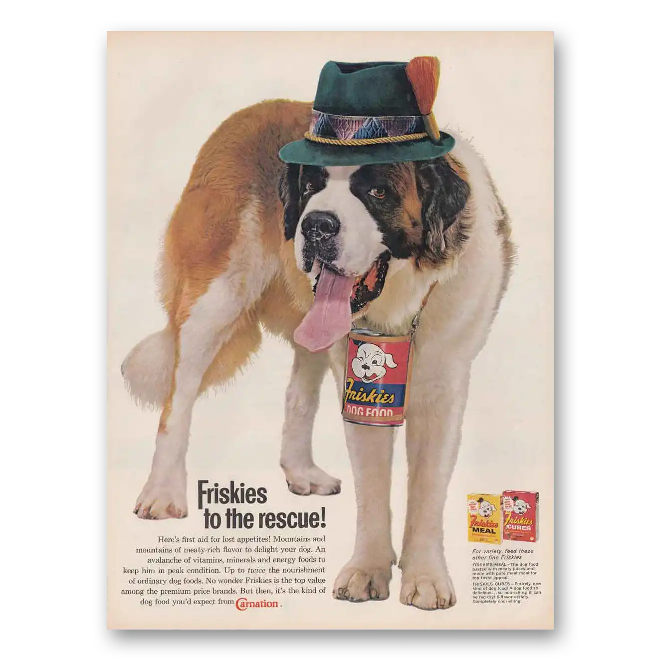 1961 Friskies Dog Food St Bernard To the Rescue Vintage Magazine Print Ad