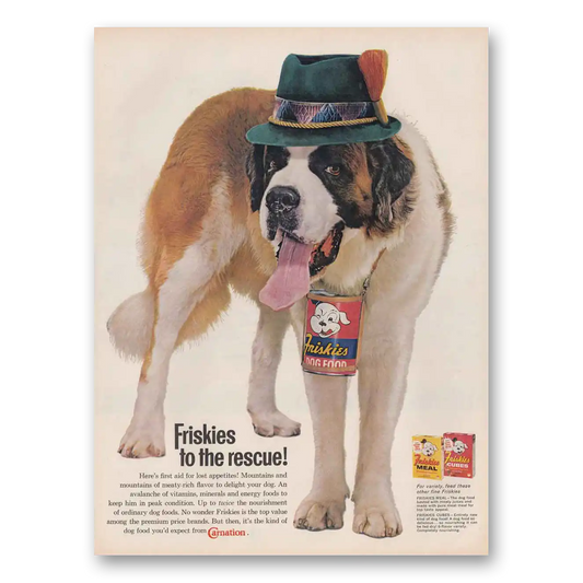 1961 Friskies Dog Food St Bernard To the Rescue Vintage Magazine Print Ad