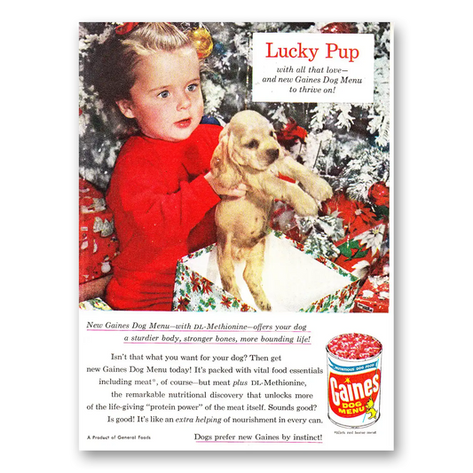 1961 Gaines Dog Food Dog Menu Lucky Pup Cocker Spaniel Vintage Magazine Print Ad