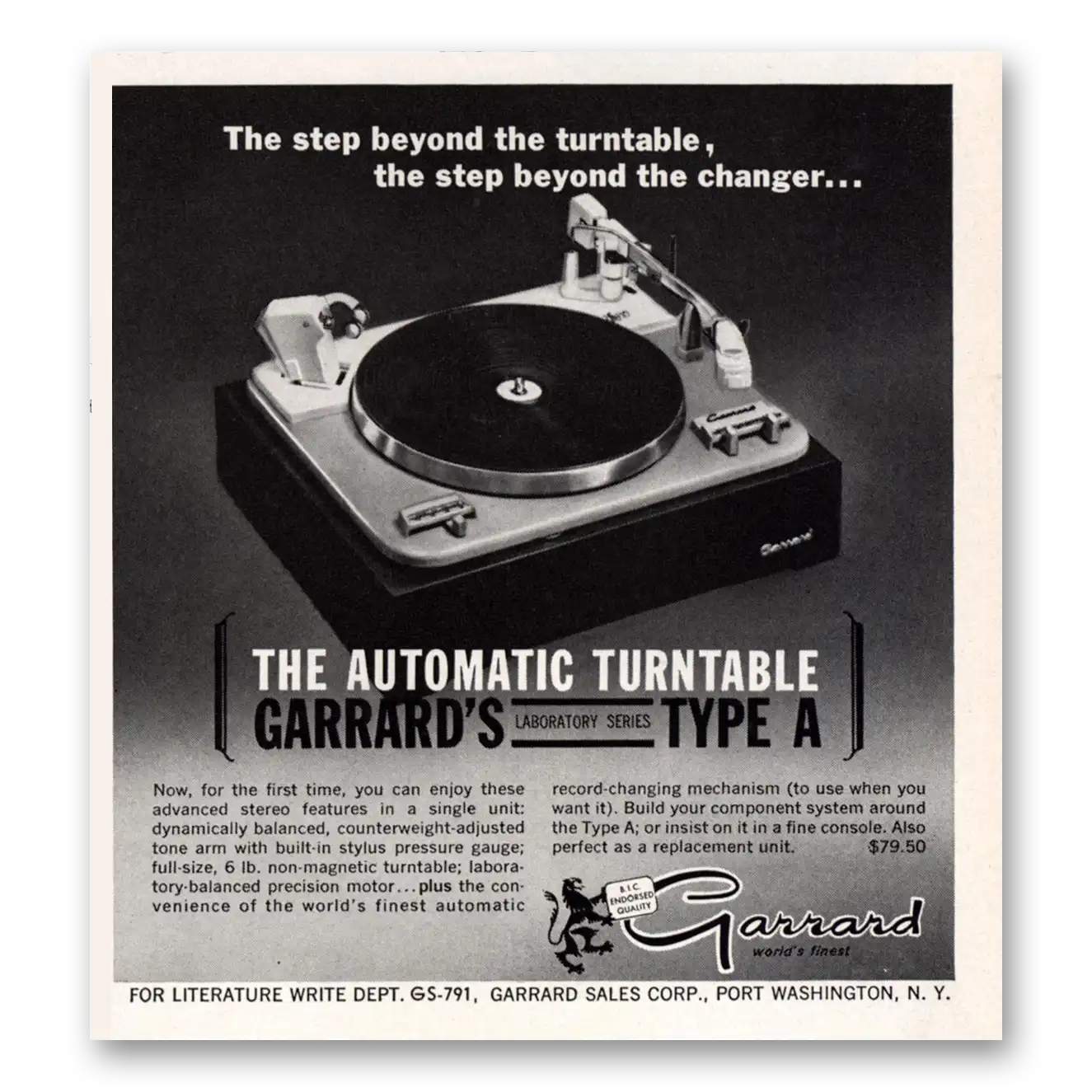 1961 Garrard Automatic Turntable Step Beyond Vintage Magazine Print Ad