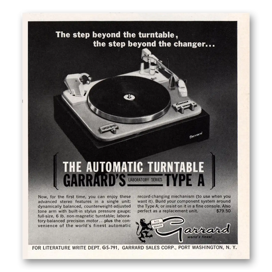 1961 Garrard Automatic Turntable Step Beyond Vintage Magazine Print Ad