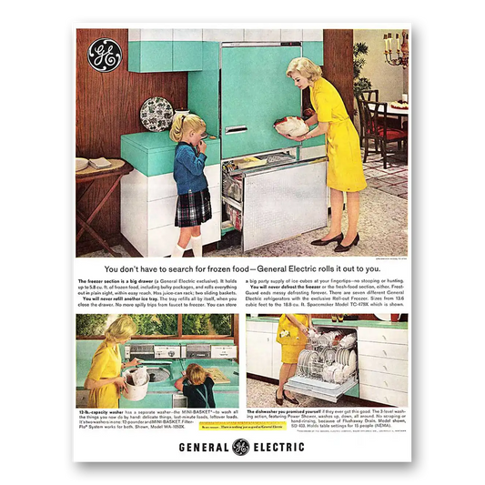 1963 General Electric Freezer Search for Frozen Food Vintage Magazine Print Ad