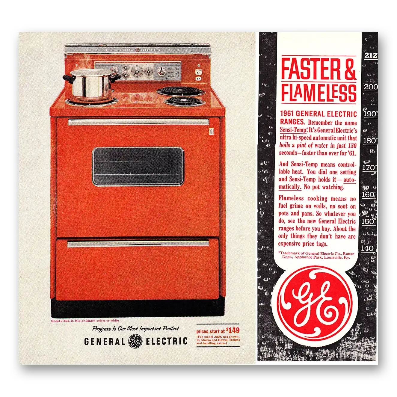 1961 General Electric Range Oven Fast and Flameless Vintage Magazine Print Ad