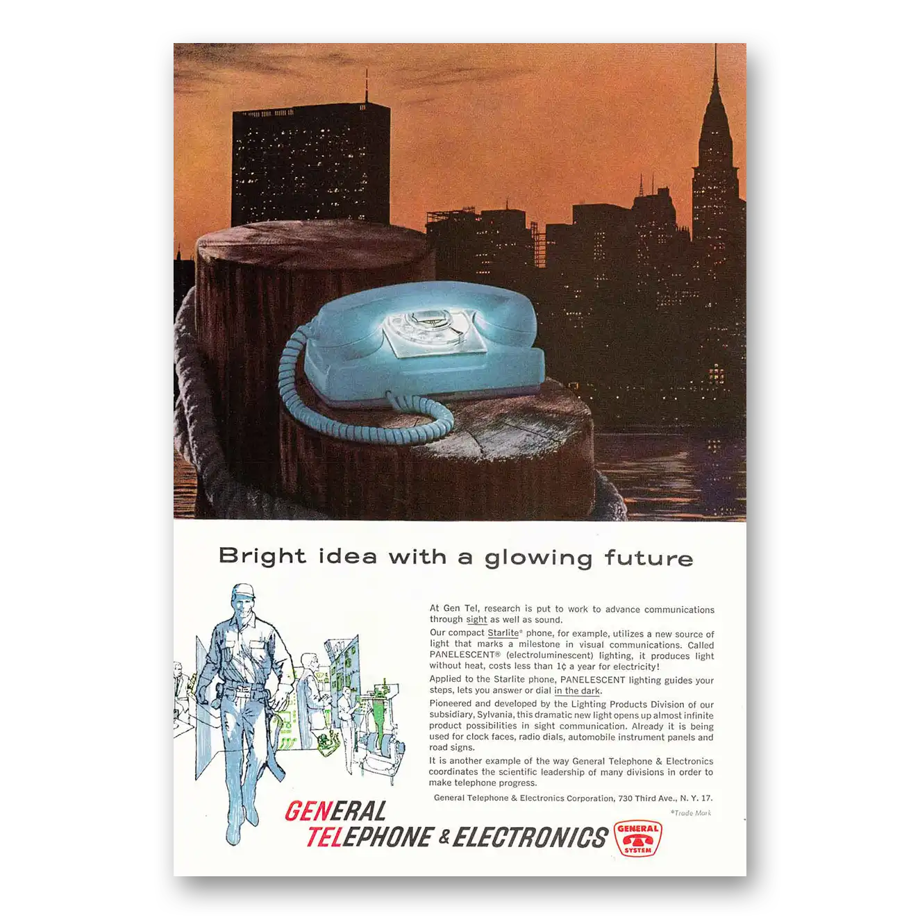 1961 General Telephone GTE Glowing Future Vintage Magazine Print Ad