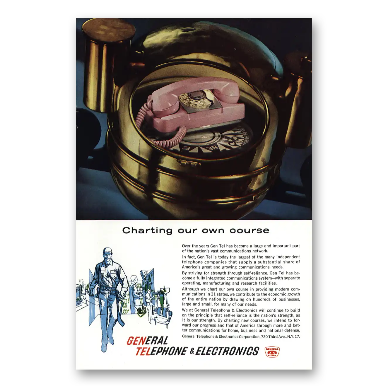 1961 General Telephone GTE Charting Our Own Course Vintage Magazine Print Ad