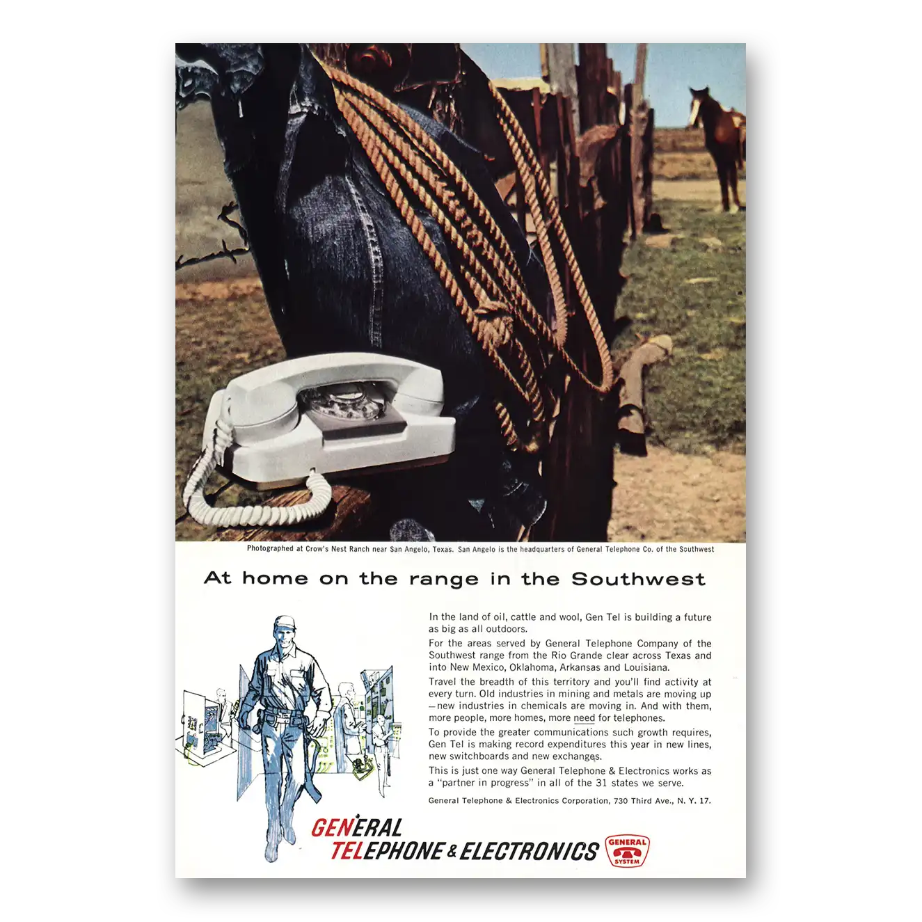 1961 General Telephone GTE Home on the Range Vintage Magazine Print Ad