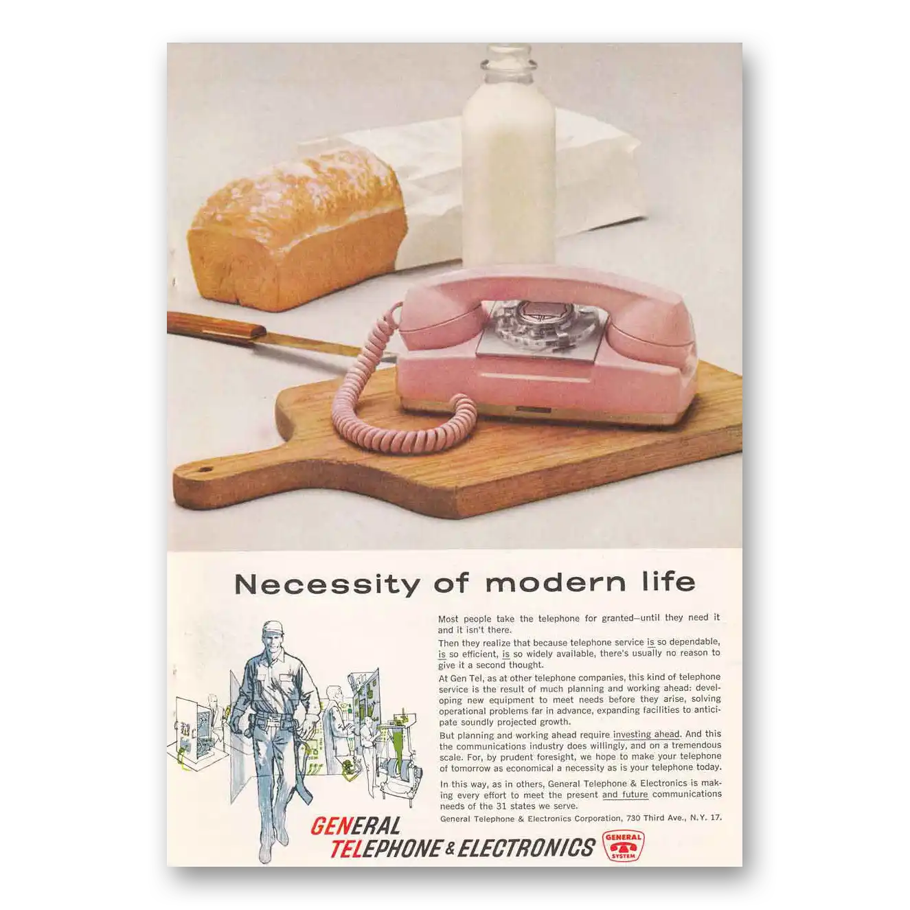 1961 General Telephone GTE Modern Life Pink Phone Vintage Magazine Print Ad