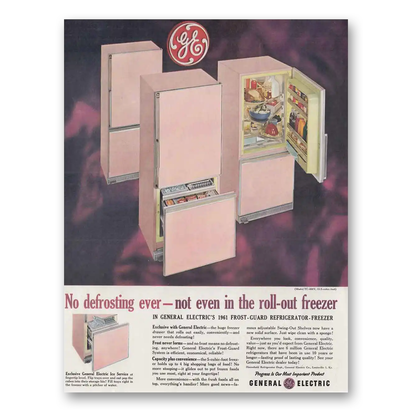 1961 General Electric Refrigerator Frost Guard Refrigerator No Defrosting Ever Vintage Magazine Print Ad