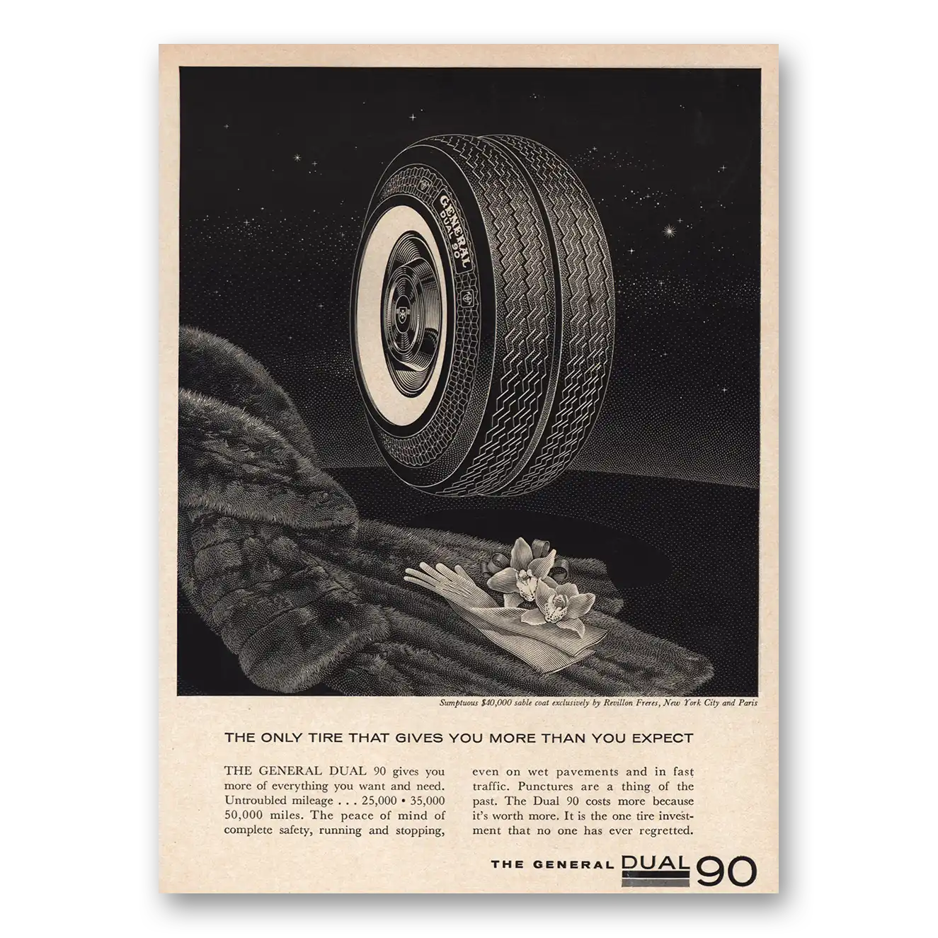 1961 General Tire Dual 90 Tire Give You More Than You Expect Vintage Magazine Print Ad