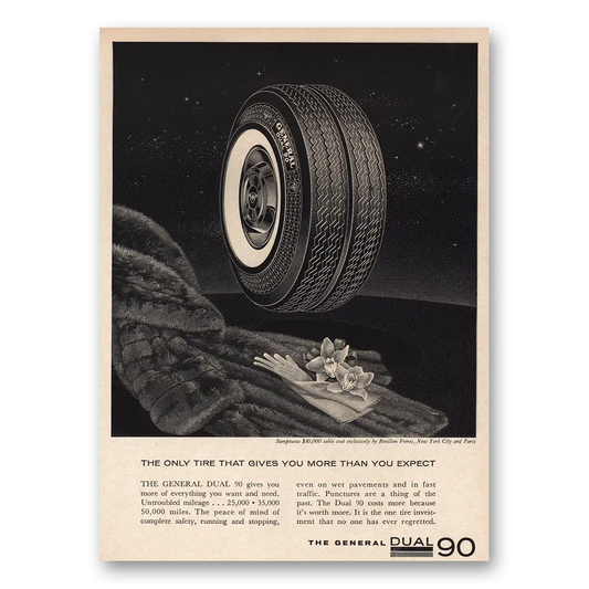 1961 General Tire Dual 90 Tire Give You More Than You Expect Vintage Magazine Print Ad