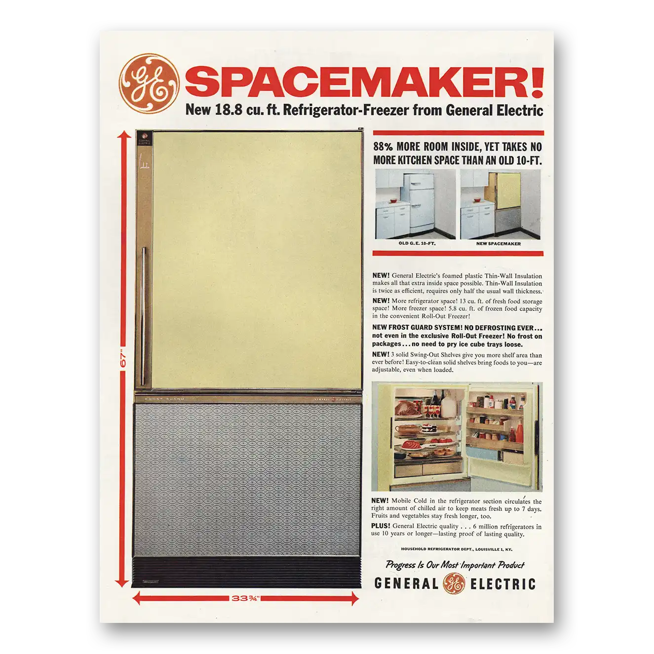 1961 General Electric Refrigerator Spacemaker Refrigerator Freezer Vintage Magazine Print Ad