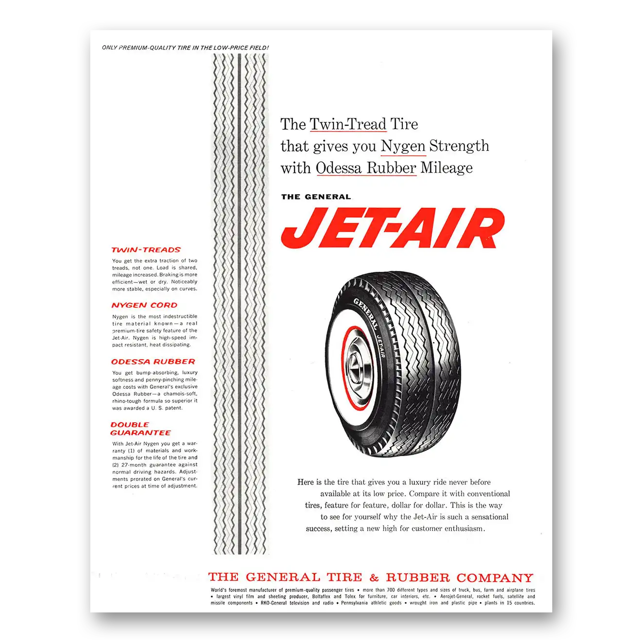 1961 General Tire Jet Air Tire Twin Tread Vintage Magazine Print Ad