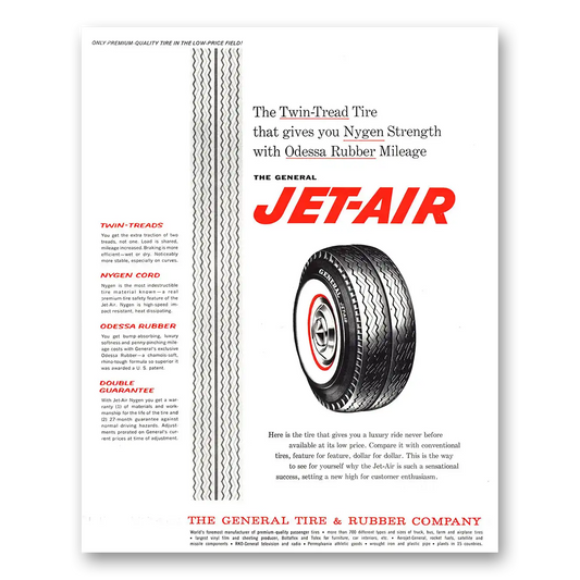 1961 General Tire Jet Air Tire Twin Tread Vintage Magazine Print Ad