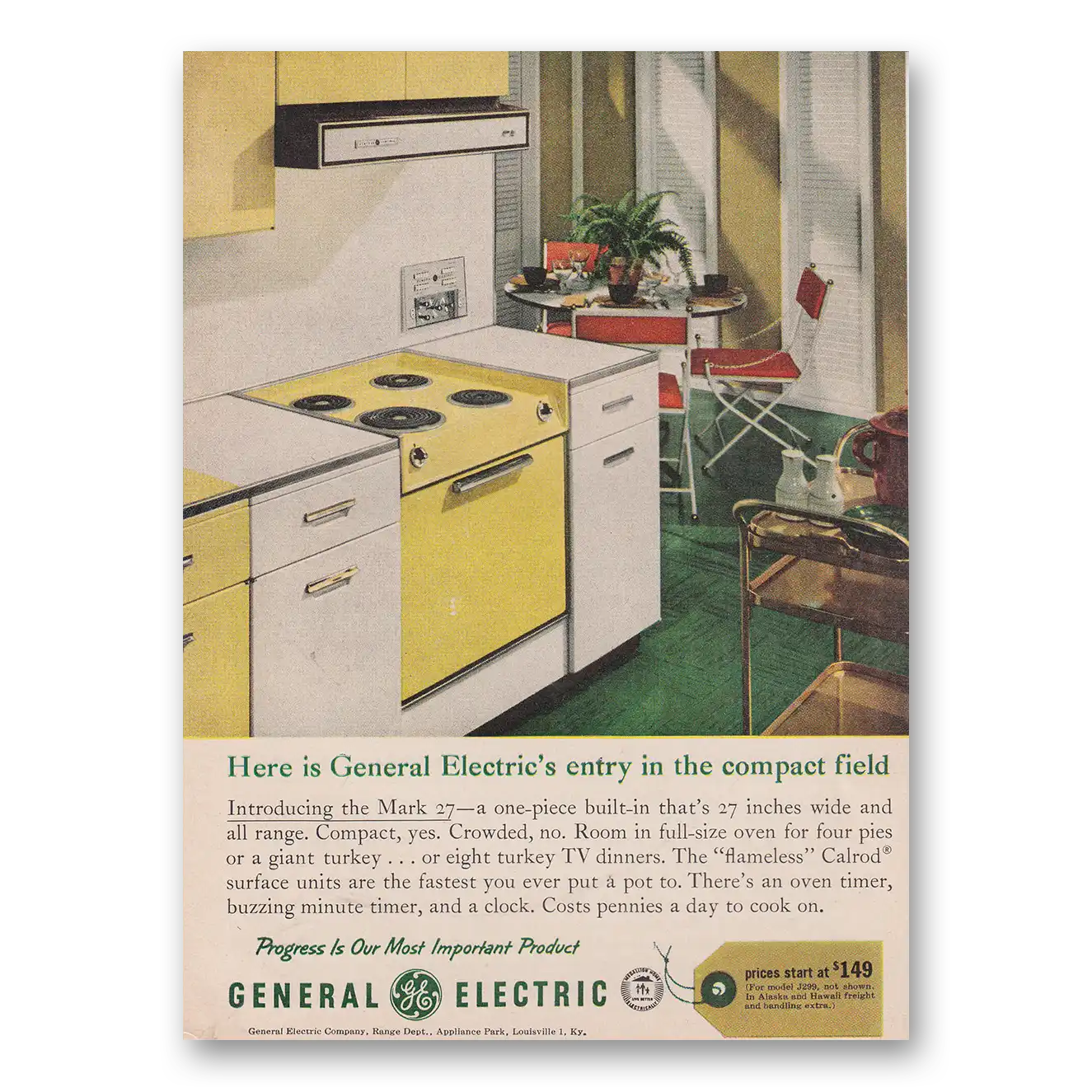 1961 General Electric Range Entry In the Compact Field Vintage Magazine Print Ad