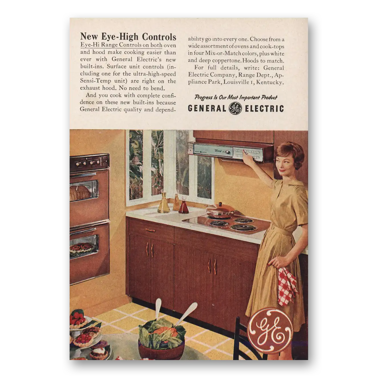 1961 General Electric Range Eye High Controls Vintage Magazine Print Ad