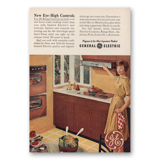 1961 General Electric Range Eye High Controls Vintage Magazine Print Ad