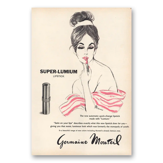 1961 Germaine Monteil Super Lumium Lipstick Vintage Magazine Print Ad