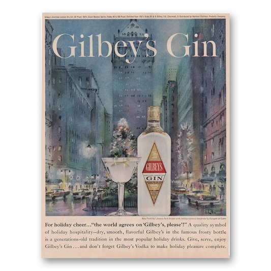 1961 Gilbeys Gin For Holiday Cheer New York Park Avenue Christmas Vintage Magazine Print Ad