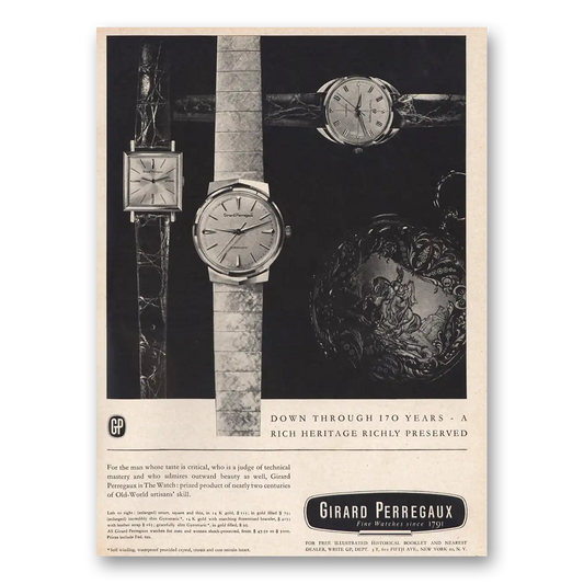 1961 Girard Perregaux Down Through 170 Years Vintage Magazine Print Ad