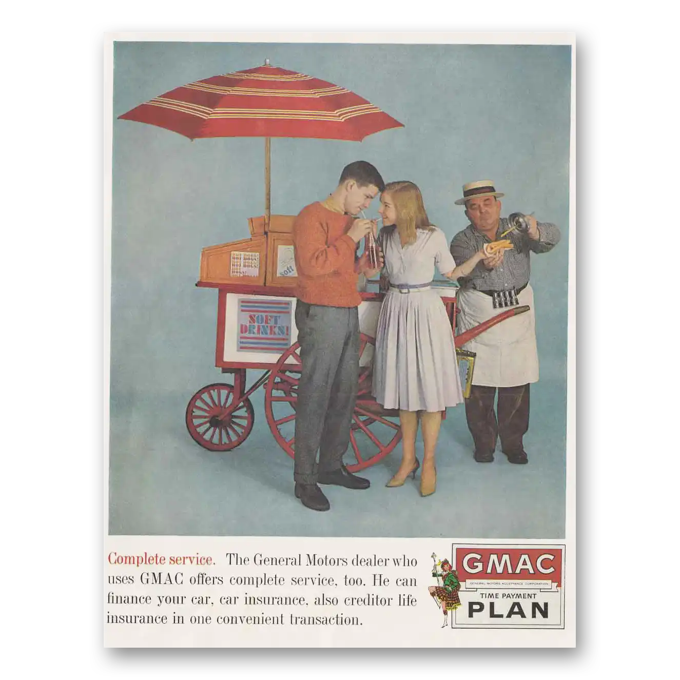 1961 GMAC Payment Plan Complete Service Hot Dog Vendor Vintage Magazine Print Ad