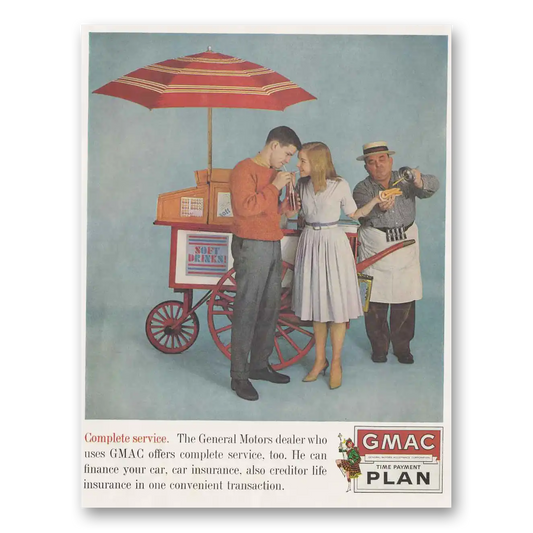 1961 GMAC Payment Plan Complete Service Hot Dog Vendor Vintage Magazine Print Ad