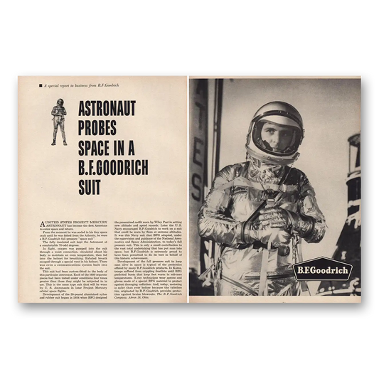 1961 B F Goodrich Astronaut Probes Space In Goodrich Suit Vintage Magazine Print Ad