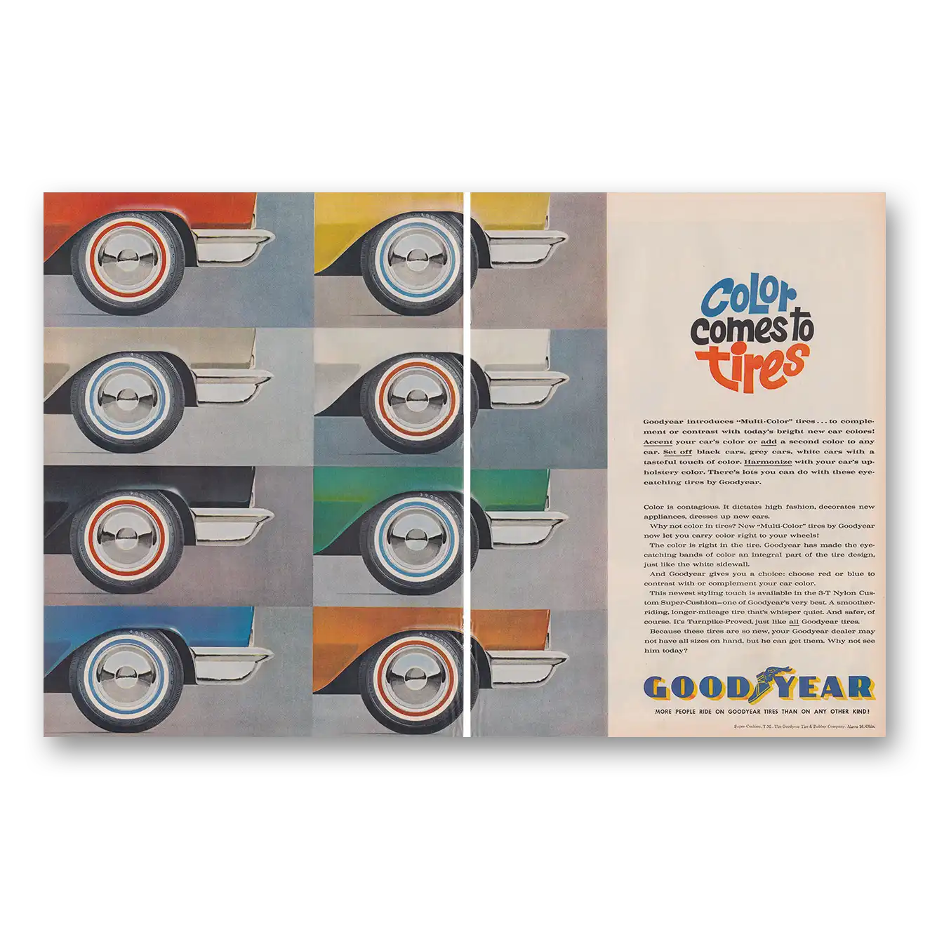 1961 Goodyear Tires Color Comes to Tires Vintage Magazine Print Ad