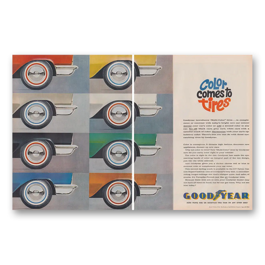 1961 Goodyear Tires Color Comes to Tires Vintage Magazine Print Ad