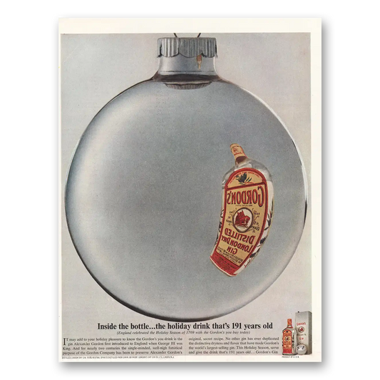 1961 Gordons Gin Inside Bottle Holiday Drink LRG Vintage Magazine Print Ad