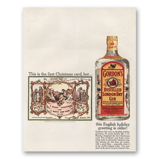 1961 Gordons Gin This Is the First Christmas Card Vintage Magazine Print Ad