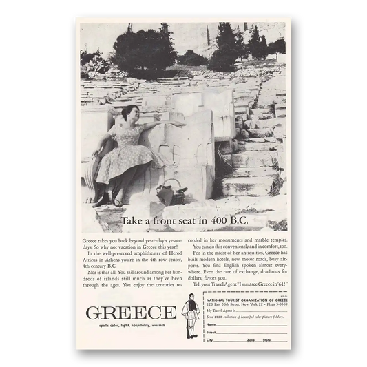 1961 Greece Take a Front Seat in 400 BC Vintage Magazine Print Ad