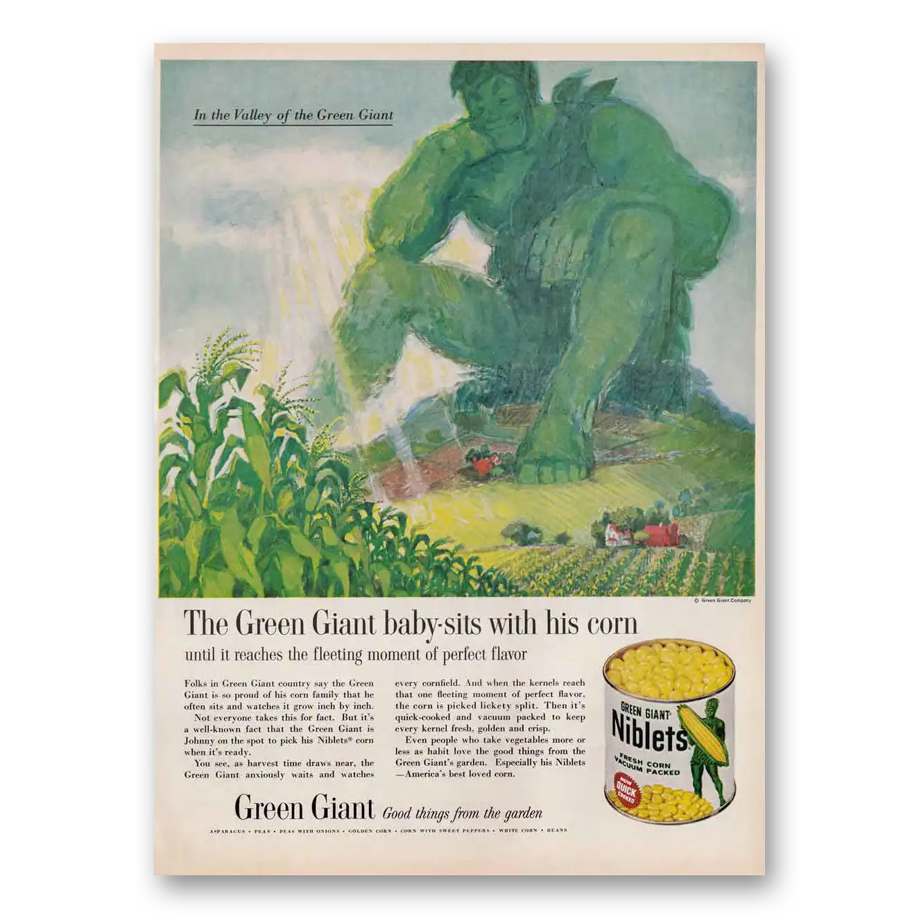 1961 Green Giant Baby Sits With His Corn Vintage Magazine Print Ad