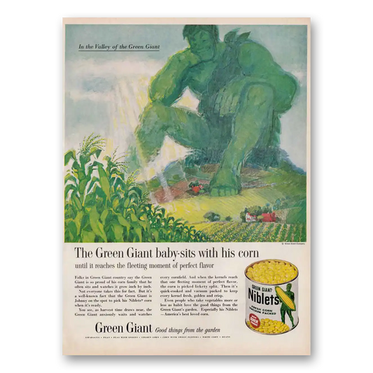 1961 Green Giant Baby Sits With His Corn Vintage Magazine Print Ad