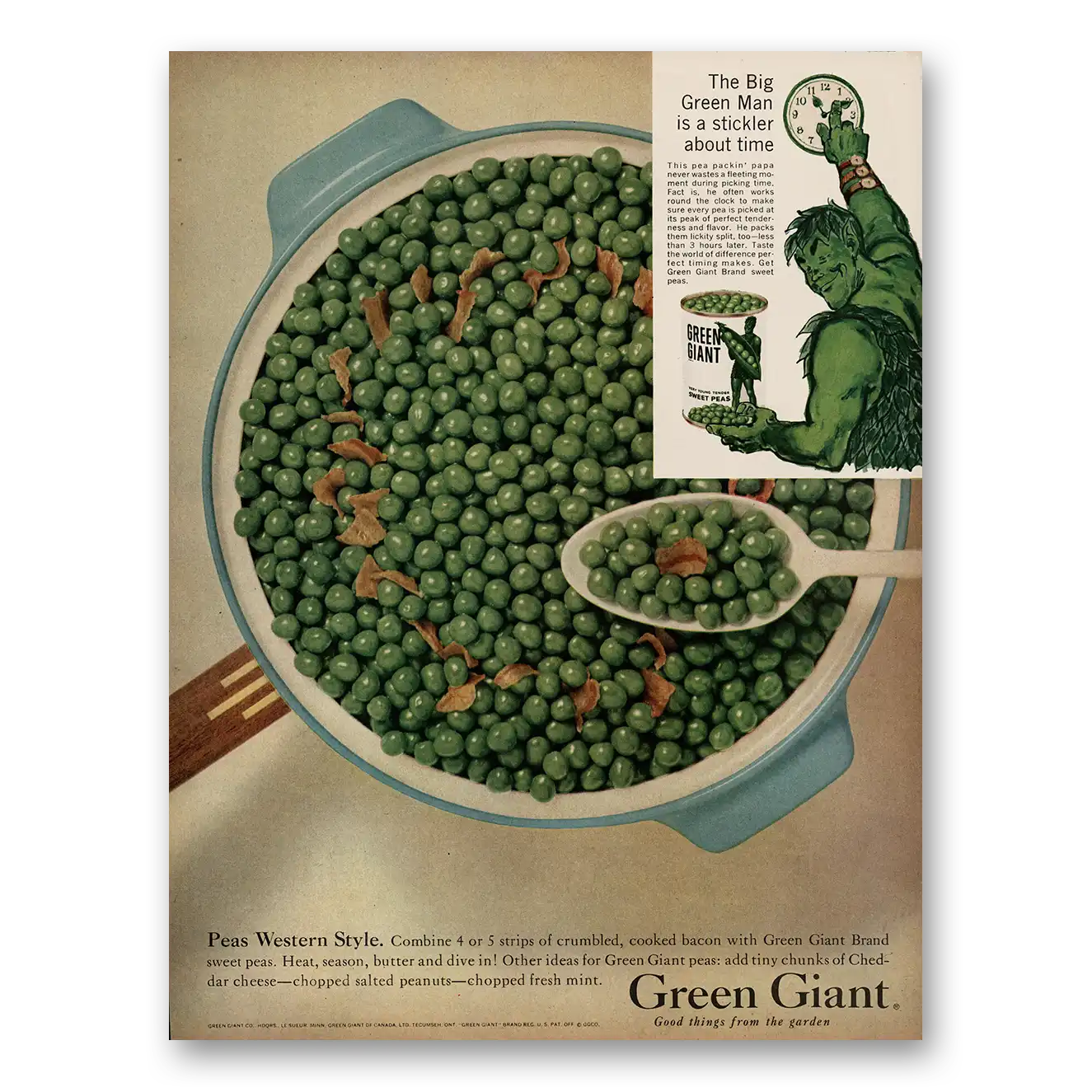 1961 Green Giant Peas Western Style Vintage Magazine Print Ad