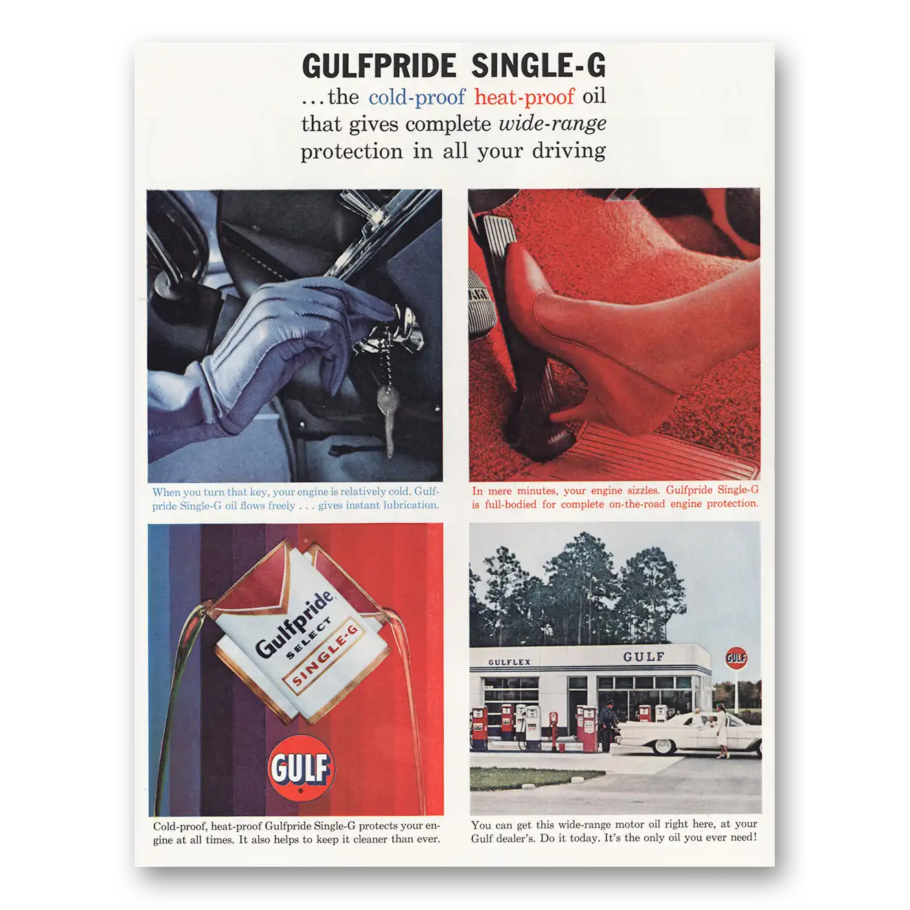 1961 Gulfpride Motor Oil Oil Cold Proof Heat Proof All Your Driving Vintage Magazine Print Ad