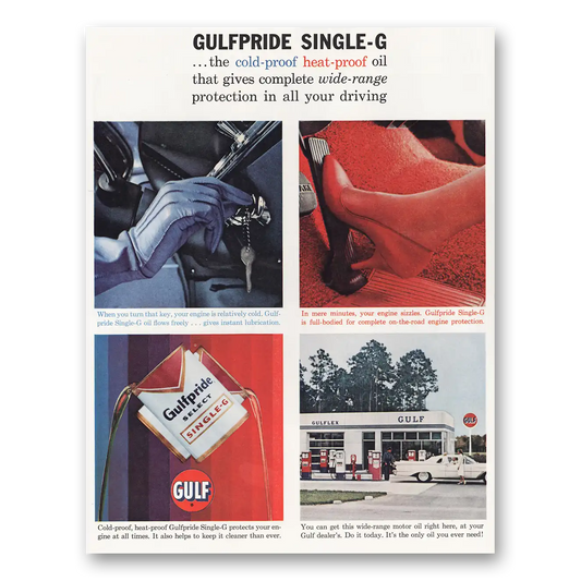 1961 Gulfpride Motor Oil Oil Cold Proof Heat Proof All Your Driving Vintage Magazine Print Ad