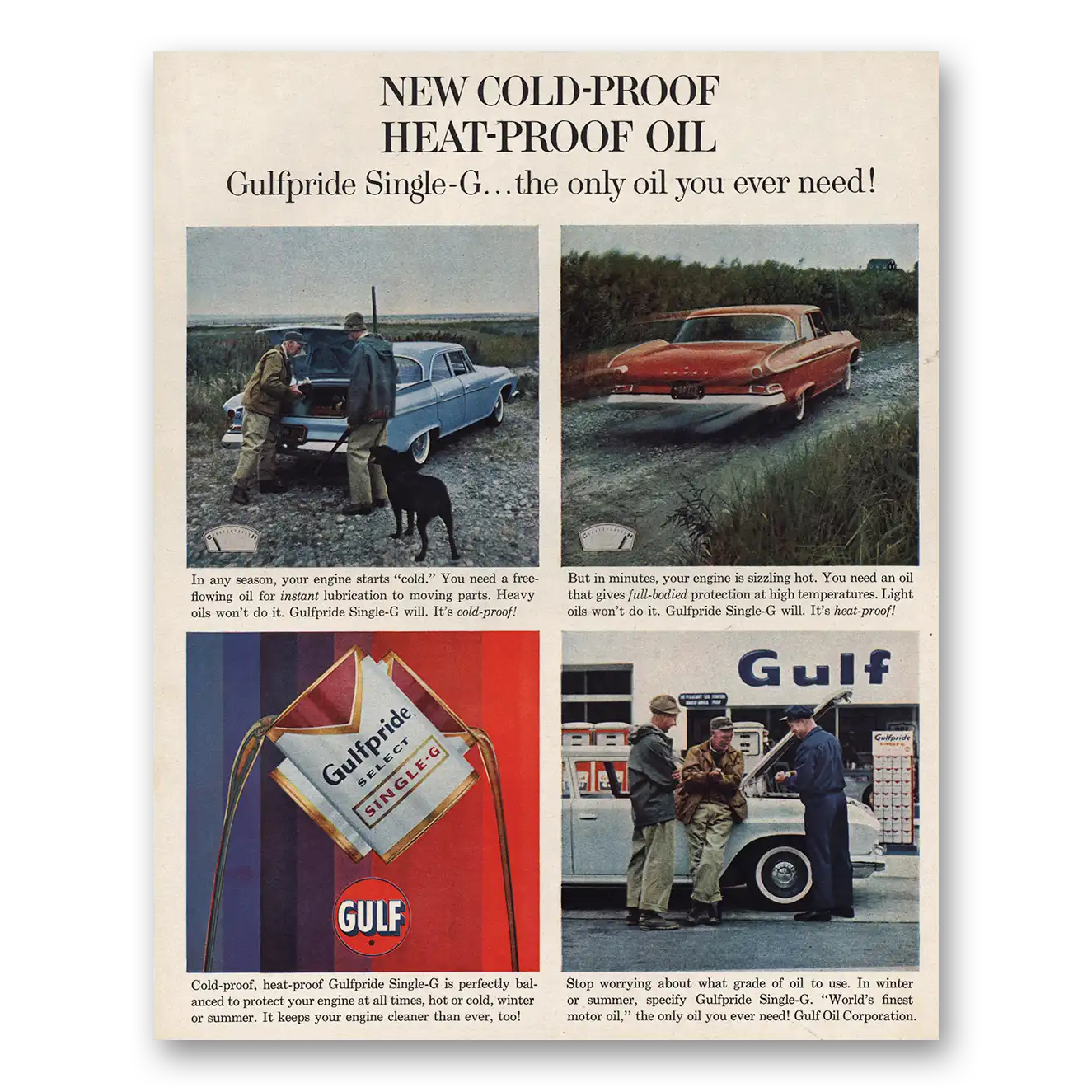 1961 Gulfpride Motor Oil Single G Only Oil You Ever Need Vintage Magazine Print Ad