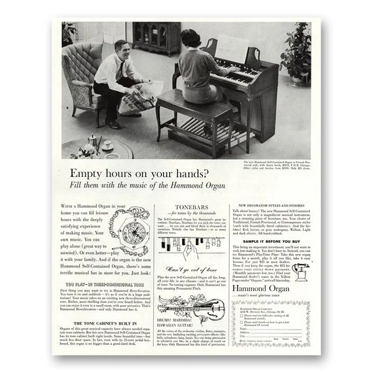 1961 Hammond Organ Empty Hours On Your Hands Vintage Magazine Print Ad