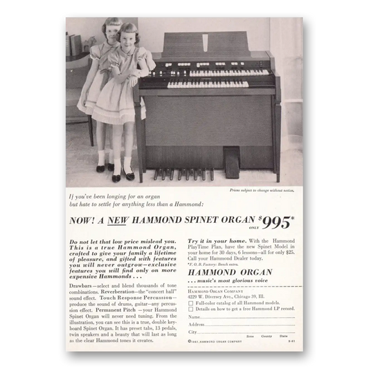 1961 Hammond Organ Spinet Organ Longing For an Organ Vintage Magazine Print Ad