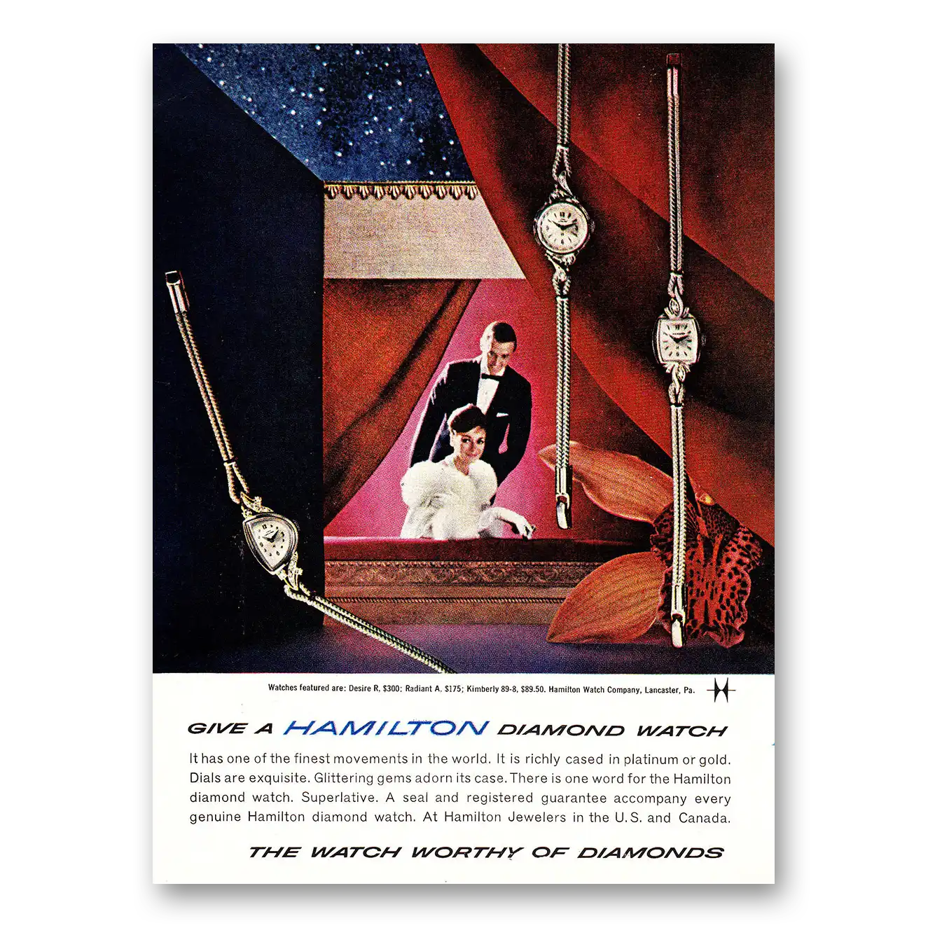 1961 Hamilton Watch Give a Hamilton Diamond Watch Vintage Magazine Print Ad