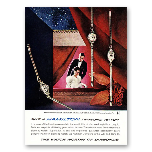 1961 Hamilton Watch Give a Hamilton Diamond Watch Vintage Magazine Print Ad