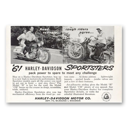 1961 Harley Davidson Sportster Road Runners Rough Riders Vintage Magazine Print Ad