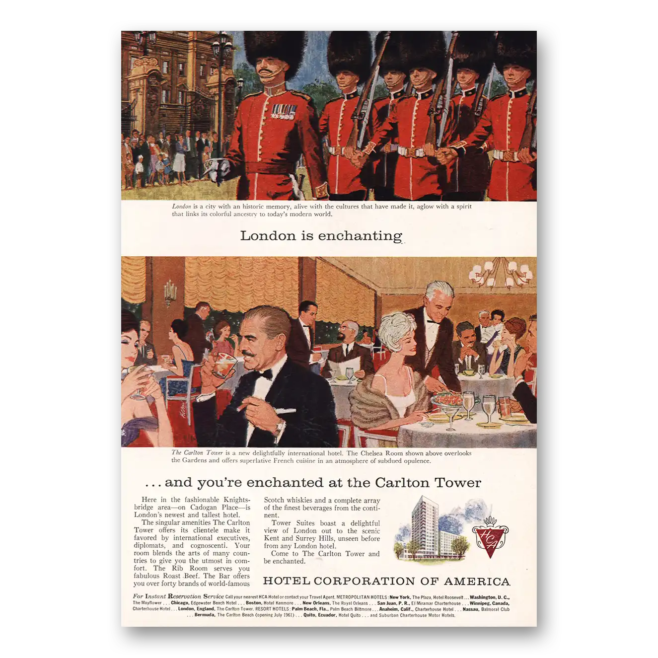 1961 Hotel Corporation of America London Is Enchanting Vintage Magazine Print Ad