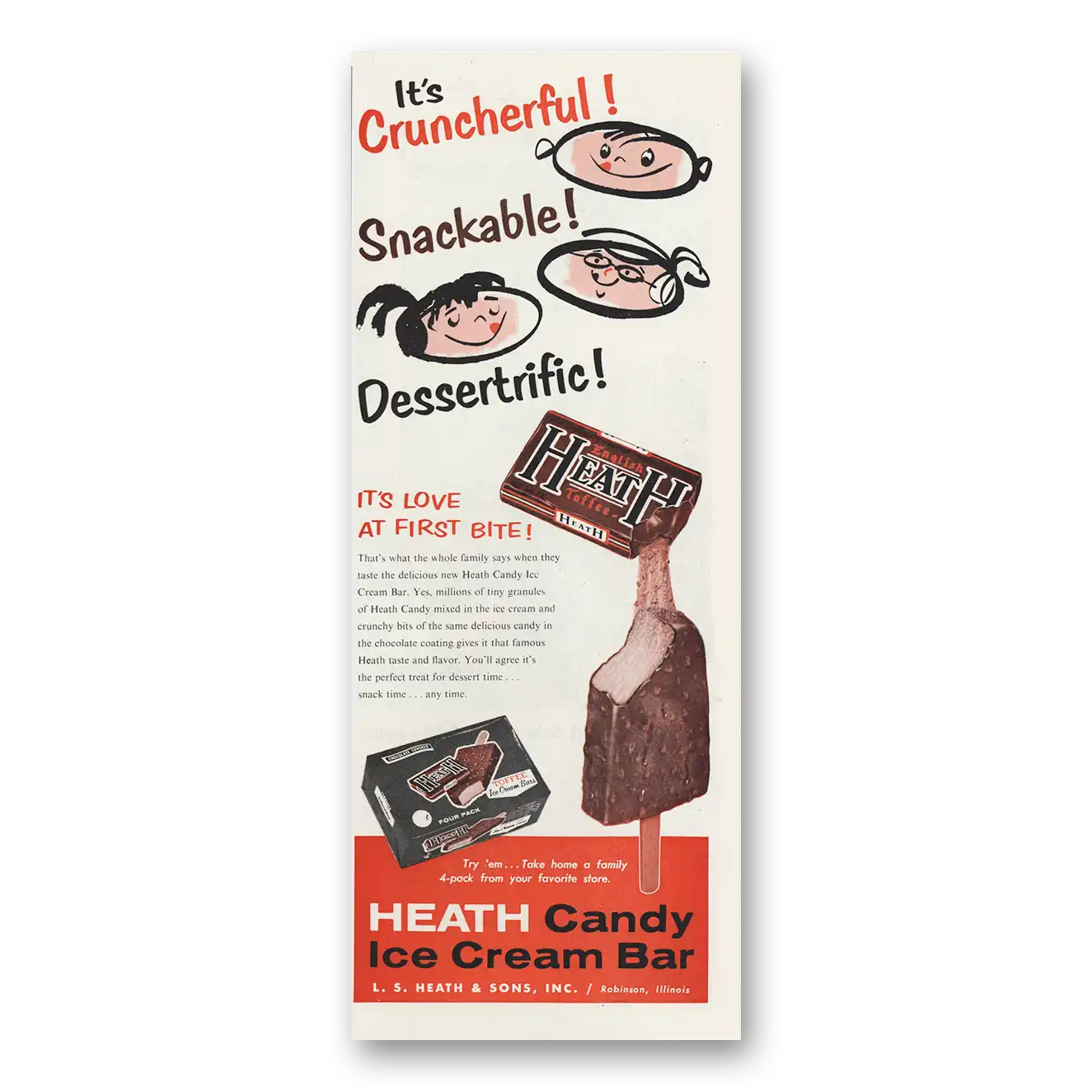 1961 Health Candy Ice Cream Bar Cruncherful Snackable Vintage Magazine Print Ad