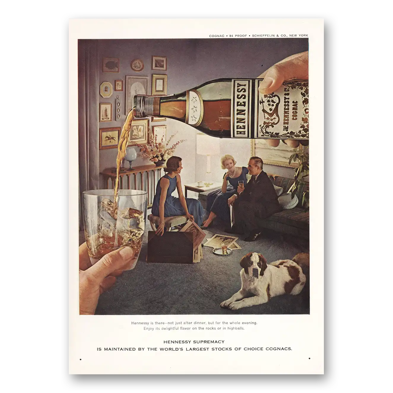 1961 Hennessy Cognac Not Just After Dinner Vintage Magazine Print Ad