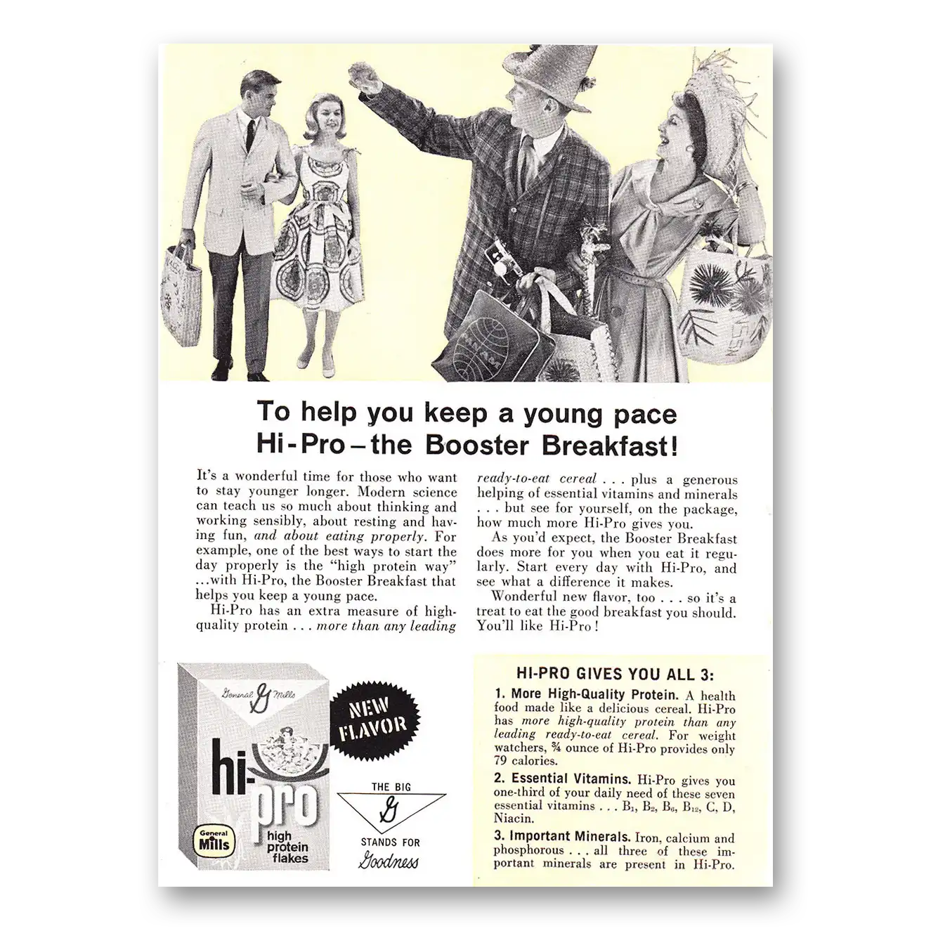 1961 Hi Pro Cereal High Protein Shakes Keep a Young Pace Vintage Magazine Print Ad