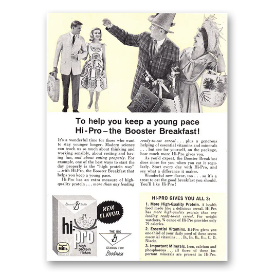 1961 Hi Pro Cereal High Protein Shakes Keep a Young Pace Vintage Magazine Print Ad