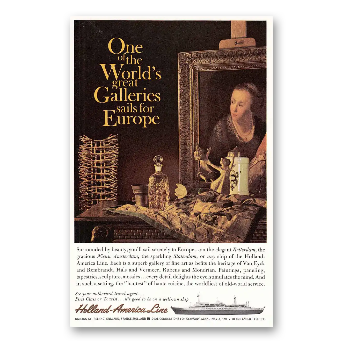 1961 Holland America Line One of the Worlds Great Galleries Vintage Magazine Print Ad