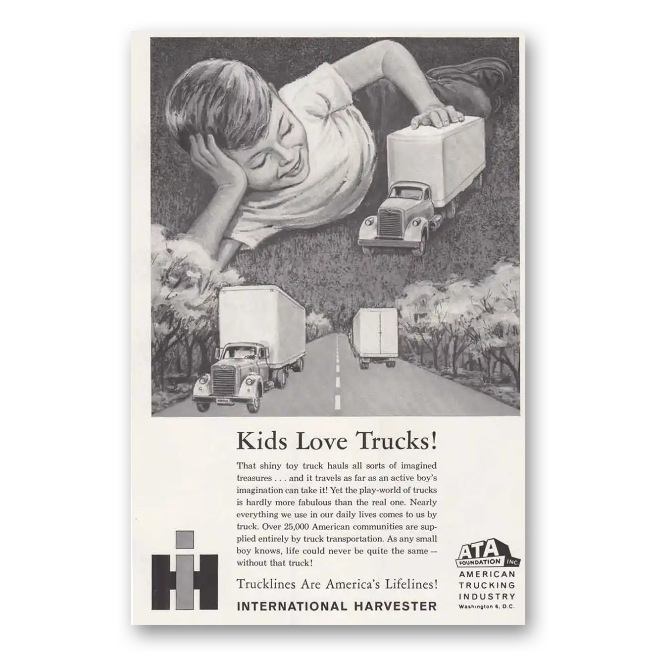 1961 International Trucks Kids Love Trucks Vintage Magazine Print Ad