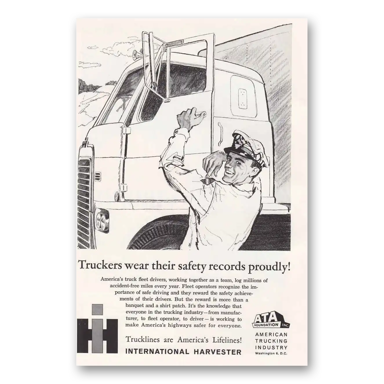 1961 International Trucks Truckers Wear Their Safety Records Proudly Vintage Magazine Print Ad